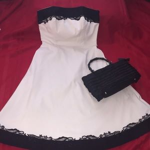 WHBM white strapless dress with black embroidery